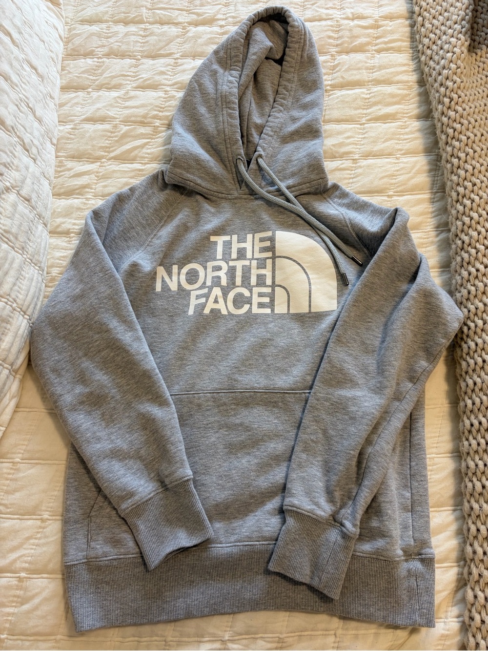 The North Face Heather Gray Pullover Hoodie with White Logo